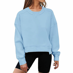 Prix de gros personnalisé OEM Sweat-shirt décontracté surdimensionné en coton pour femmes Col rond Manches longues Pull pour l'hiver - Product Image 4