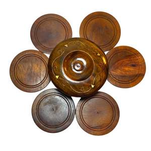 Tapis de thé en bois massif fait à la main, tapis de thé artisanal en bois, ensemble de tapis de thé rond en bois fait à la main - Product Image 1