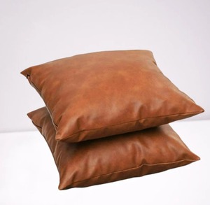 TAN BROWN Square Decorative <b>Leather</b> Pillow <b>Cover</b> Cognac Throw <b>Leather</b> Nail Supplies - Product Image 3