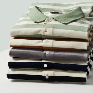 เสื้อโปโลลายทางสำหรับผู้ชายผ้าฝ้าย94% 6% สแปนเด็กซ์แขนสั้นผ้าถักกันยับสำหรับฤดูร้อน - Product Image 1