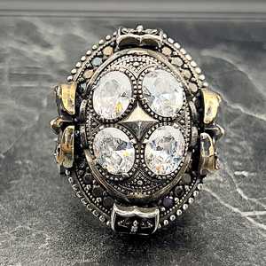 Anillo de Plata de Ley 925 Hecho a Mano Estilo Otomano Vintage para Hombre con Gran Diamante Blanco, Joyería Hip Hop de Gi - Product Image 2