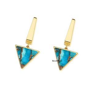Pendientes de aro finos triangulares personalizados de 12x12mm, piedras preciosas turquesas de cobre azul, Plata de Ley elegante, boda de moda 925 - Product Image 1