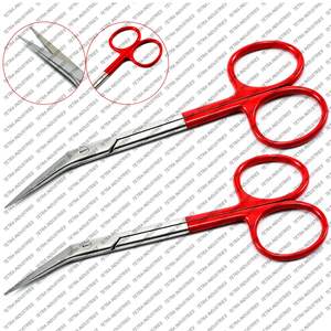 Tijeras quirúrgicas de IRIS rojo Cirugía dental en ángulo Tijeras micro dentadas Tijeras quirúrgicas manuales de 12 cm para eliminación de puntadas CE - Product Image 1