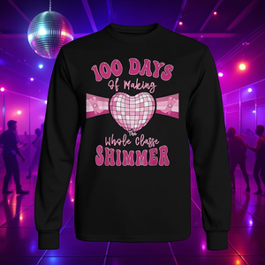 T-shirt promozionale a maniche lunghe con cuore disco Groovy, stile scintillante per 100 giorni di divertimento per tutta la classe - Product Image 2