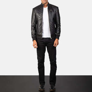 Nouvelle veste bomber en cuir noir Moda, en laine, nylon et polyester, coupe-vent, fermeture éclair, boutons décoratifs, logo imprimé sur le devant, tricotée - Product Image 3