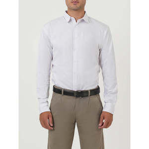 Chemise décontractée pour homme OLESIA, logo personnalisé, coupe ajustée élégante avec col mandarin, 100% coton popeline, anti-plis - Product Image 1