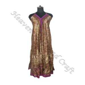 SD013 venta al por mayor bohemio elegante Vintage Sari Maxi vestido para mujer cuello en V Casual playa Hippie suelta verano fiesta desgaste para niñas - Product Image 1
