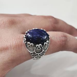 Anillo de Piedra Natural para Hombre, Piedra Preciosa de Sodalita Azul, Todos los Tamaños, Joyería Árabe para Boda, Anillo de Plata de Ley 925 - Product Image 3