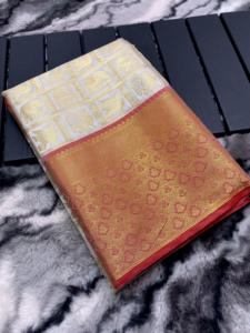 Premium Pattu <strong>Silk</strong> <strong>Saree</strong> with Beautiful Contrast Weaving on <strong>Pallu</strong> and Border for a Contrast Blouse-Indian &amp; Pakistani Clothing