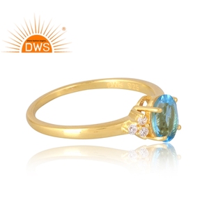 Latest Selling <b>925</b> Sterling <b>Silver</b> 18K Gold Plated Natural Cz & Blue Topaz Gemstone <b>Ring</b> Demi Fine Jewelry Manufacturer - Product Image 4