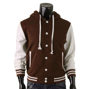 Blouson aviateur personnalisé de bonne conception en laine Varsity Letterman avec manches en cuir pur ORANGE - Product Image 1