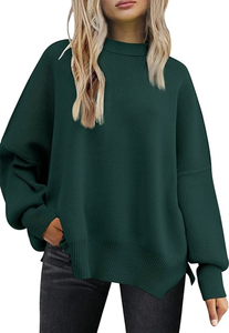 FALL TRENDY CHRISTMAS SWEATER <b>OVERSIZED</b> BATWING <b>WOMEN</b> CREWNECK SIDE SLIT KNIT PULLOVER TOPS LOOSE CASUAL KNIT FASHION - Product Image 3