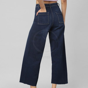 Pantalon en jean durable taille moyenne pour femmes, longueur genou, couleur unie, salopette de rue avec devant plat 100% coton - Product Image 3