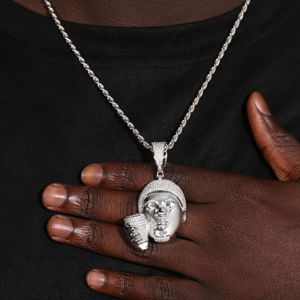 S925 Moissanite rapero cabeza colgante con taza - Product Image 2