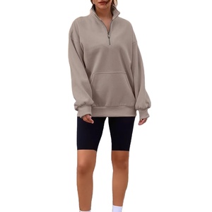 Sudadera con capucha y media cremallera y logotipo personalizado OEM para mujer, tamaño personalizado de cuarto de sudadera con cremallera, sudadera con capucha y media cremallera a granel - Product Image 1