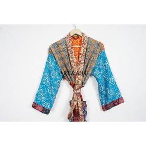 Women's Elegant Vintage Silk Kimono Sari Casual Bohemian Nightgown Soft Sleepwear - Product Image 2