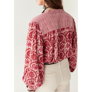 Blusa Asimétrica LEANDRA con Lazo, Estampado Floral, Chifón, Rosa Flamenco, Tallas XL-4XL, para Fiestas de Otoño - Product Image 2