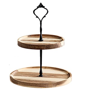 Fancy <b>Cake</b> <b>Stand</b> for Wedding Decoration Acacia Wood Natural Finished 2 <b>Tier</b> <b>Cake</b> <b>Stand</b> with Metal at reasonable price - Product Image 4