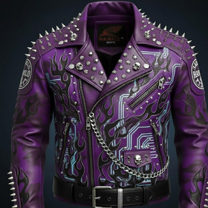 Veste en cuir personnalisée la plus populaire pour hommes, en cuir de vache naturel, veste en cuir véritable, manches longues, veste de motard tendance. - Product Image 2