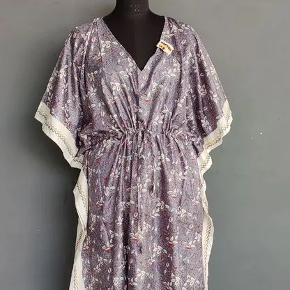 विंटेज महिलाओं पुष्प प्रिंट प्लस आकार के लिए कफ्तान भारतीय विंटेज लंबी मैक्सी पजामा रात की पोशाक के लिए महिलाओं 100% शुद्ध रेशम