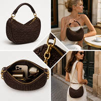 Sac Hobo Croissant Tressé Personnalisé pour Femme, Sac à Main en Cuir Tressé avec Bandoulière Chaîne Dorée, Vente en Gros Usine OEM