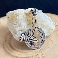Collier unisexe minimaliste avec pendentif cœur et note de musique G Clef en argent sterling plaqué platine, chaîne serpent, pour couples, mariage, Saint-Valentin