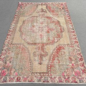 0.4x6.9 ft Vintage Turkish Rug, <b>Runner</b> Rug, <b>Red</b> Pink Oriental Wool Rug - Product Image 1