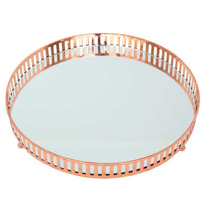 Modern Luxury Copper Finishing Iron Metal Eco-Friendly Durable Serving <b>Tray</b> Custom Size Circular Shape Tea Coffee Fruit <b>Dinner</b> - Product Image 1
