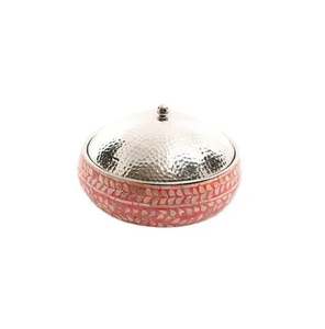 Hammered Mother of Pearl Bowl for Candy <b>Sweet</b> Nuts & Chocolates and Customized Size and Steel Lid and Round Shape - Product Image 1