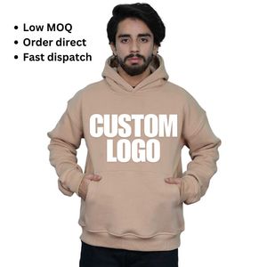 Custom Logo <b>Beige</b> <b>Men</b> Cotton Oversized <b>Hoodies</b> 400 Gsm Low MOQ Competitive Price RTS Ready to Ship Screen Print Embroidery - Product Image 1