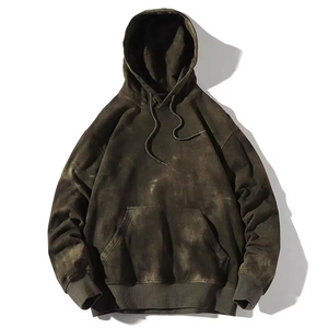 Thermal Acid Washed Sweat Hoodie With Long Drawstring Men 100% Cotton Fleece Breathable Men Hoodie Customized Packing OEM - Product Image 4