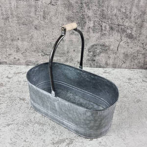 Panier de plantation en métal ovale galvanisé avec poignée de transport, rustique, pour l'intérieur et l'extérieur, pour herbes et fleurs, vente en gros - Product Image 5