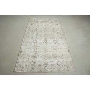 Alfombra Turca de 3,8x7,1 pies, Alfombra Vintage de Lana con Diseño Floral en Blanco y Marrón - Product Image 1