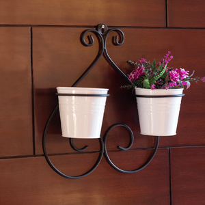 Metal Hanging Indoor White Planter <b>Stand</b> With Round Galvanized Bucket Flower <b>Pots</b> & Planters and <b>stand</b> - Product Image 2