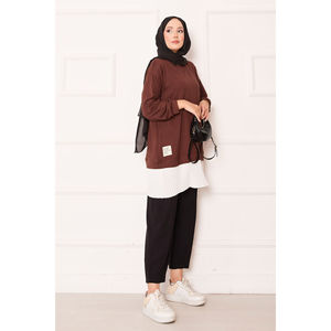Túnica Holgada de Algodón Tejido con Estampado Floral y Dobladillo Plisado para Mujer, Talla XL, Ideal para la Oficina en Otoño - Product Image 5