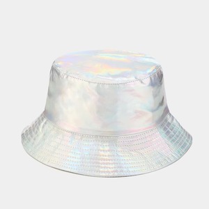 Gran Oferta personalizada de alta calidad Hip-hop Street Gold y Basin sombreros hombres y mujeres puesta en escena láser Metal PU sombrero de pescador - Product Image 1