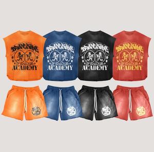 เครื่องแต่งกายแนวสตรีทสำหรับผู้ชายชุด2ชิ้นสำหรับฤดูร้อนชุดเสื้อยืดแขนกุดกางเกงขาสั้น2ชิ้นแบบลำลองแนวสตรีทชุดเสื้อกล้ามสำหรับผู้ชาย - Product Image 1