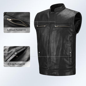 High Quality Lightweight Real <b>Men's</b> <b>Leather</b> Vest Motorbike Customized Logo Genuine Winter <b>Waistcoat</b> Low Price Breathable Vest - Product Image 3