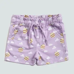 Pantalones cortos de motorista para niños de algodón con logotipo personalizado, pantalones cortos de playa para niños con estampado lila de color sólido