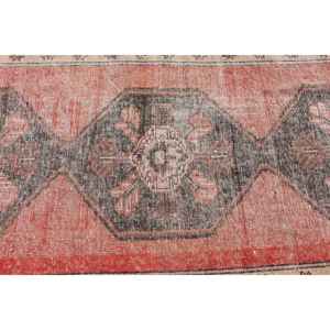 Alfombra Vintage, Alfombra Turca de 3.8x11.4 pies, Alfombra de Lana Abstracta Roja Marrón - Product Image 5