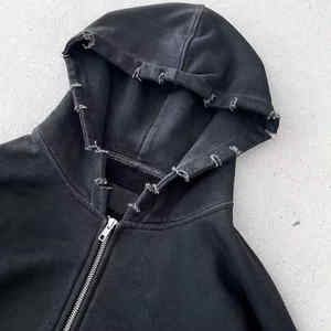 Servicio OEM logotipo personalizado suelta de gran tamaño lavado con ácido sudaderas con capucha hombres diseño Vintage liso teñido estilo de calle hombres sudaderas con capucha 2025 - Product Image 5