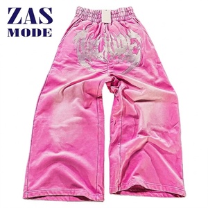 Wholesale Lightweight Casual Street Wear Baggy America Acid Wash Faded Rhinestone Pink Outdoor New Design Jeans <b>Pants</b> Men - Product Image 1