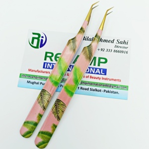 Pinzas japonesas de acero inoxidable con aislamiento de 45 grados para extensión de pestañas, pinzas de Punta dorada de alta demanda, revestimiento de papel con estampado de hojas - Product Image 2