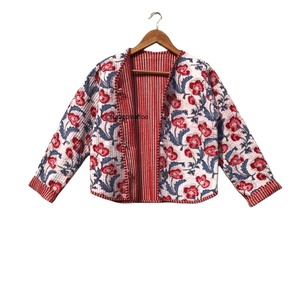 Chaqueta Acolchada de Algodón con Estampado en Bloques, Hecha a Mano, Estilo Boho, Abrigo para Mujer, Pedidos al por Mayor - Product Image 1