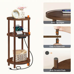 Table d'appoint ronde en bambou à 3 niveaux pour meubles de chambre à coucher - Product Image 4