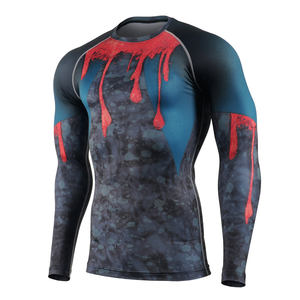 Personalizar Logo Sublimado Transpirable Antibacteriano Manga Larga Rash Guard para Hombres MMA BJJ Camisa de Compresión Top de Entrenamiento - Product Image 1
