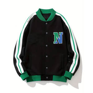 2025 nueva chaqueta universitaria de manga larga de primavera y otoño europea y americana con cuello levantado recubierto empalmado acanalado de un solo pecho - Product Image 6