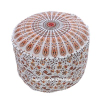 Housse de pouf Ottoman Mandala or noir traditionnel fait à la main bohème Hippie maison décorative housse de coussin siège oreiller extérieur