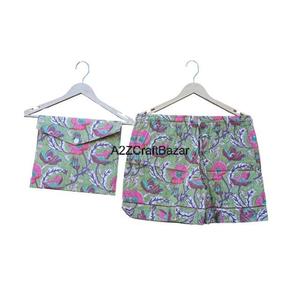 Pijamas Cortos para Mujer, Ropa de Dormir 100% Algodón, Elegante, Suave, Estampado Floral Hecho a Mano, Pantalones Cortos para Dormir - Product Image 3