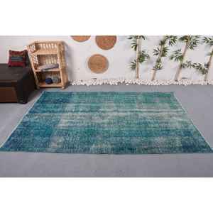 พรมขนสัตว์สีฟ้าที่ทันสมัยขนาด4.6x7.6ฟุตทำด้วยมือมีความสูงเป็นกองทำด้วยมือลายสี่เหลี่ยมปะต่อแบบนามธรรมสำหรับห้องนอนน้ำยาง - Product Image 1